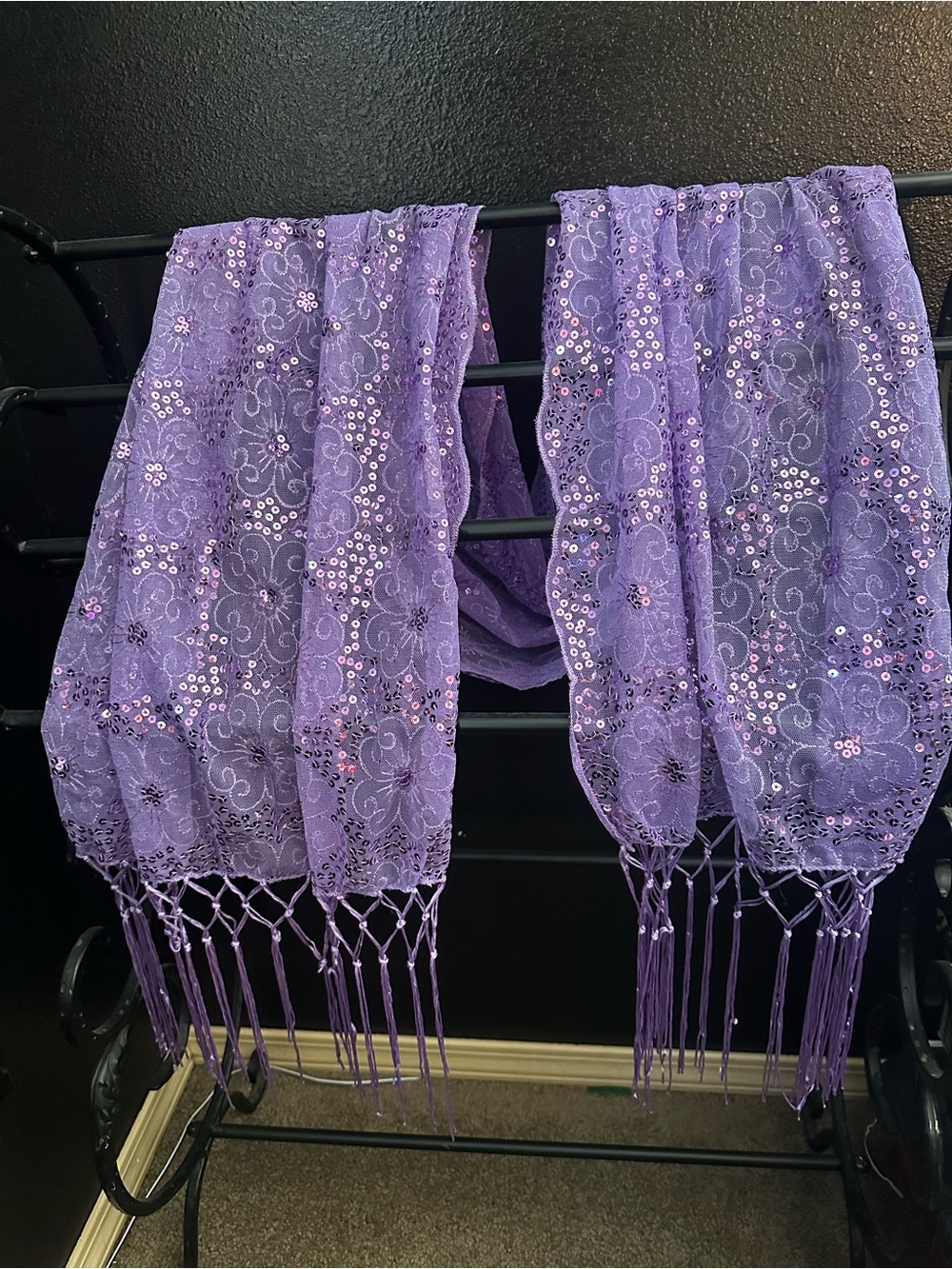 Purple Sequin Lace Fringe Scarf - Women's Accessory